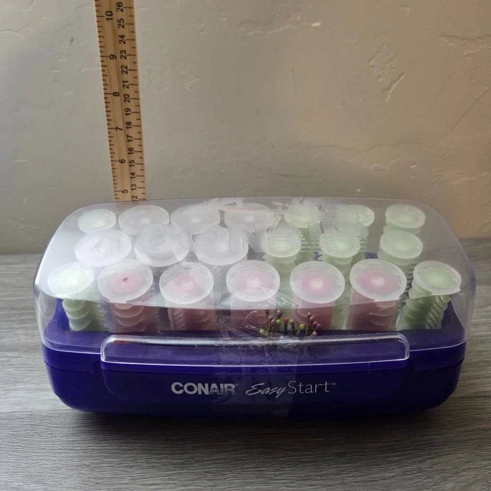 Conair Purple Hot Rollers Set Easy Start Multi-Size Heated Hair Curlers 7 Clips
